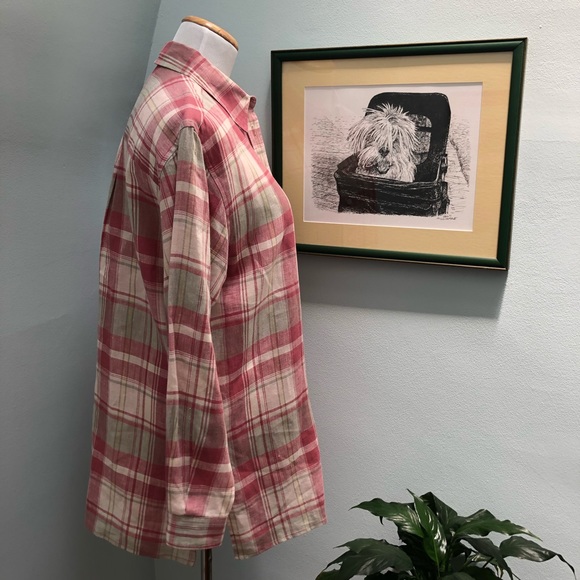 Valerie Stevens Plaid Linen Button Up Blouse/Tunic - Picture 5 of 12